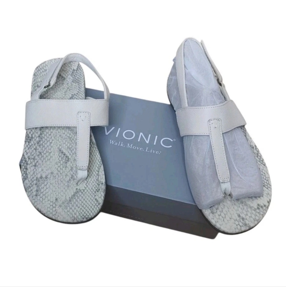 Vionic Tala Pale Leather Sandals Woman 9 Wide Supportive T-Strap Slingback NIB - Picture 4 of 8